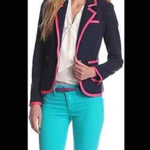 Lilly Pulitzer Malibu navy pink fitted preppy blazer size L